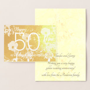 Dorée Carte Gold Foil Floral 50e anniversaire Mariage