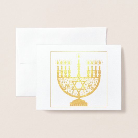 Dorée Carte HAPPY HANOUKKA Gold Foil (Devant avec enveloppe)
