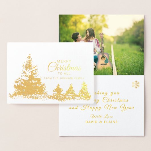 Dorée Carte photo de Noël avec arbres (Affichage)