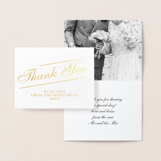 Dorée Carte photo Mariage de Merci de script classique (Affichage)