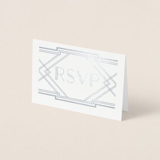 Dorée Carte RSVP Mariage Art Déco Foil Argent (Devant)