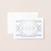 Dorée Carte RSVP Mariage Art Déco Foil Argent (Devant avec enveloppe)