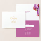 Dorée Carte RSVP Orchidées Mariage Gold Foil (Affichage)