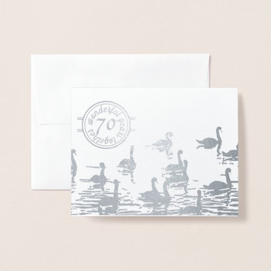 Dorée Carte Swan 70e anniversaire de mariage en platine (Devant avec enveloppe)
