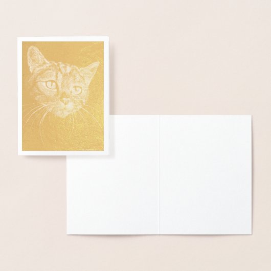 Dorée Cat Face ! Carte de note en feuille d'or (Affichage)