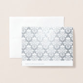 Dorée Elégant Argent Foil Damask Merci Carte de note (Derrière avec enveloppe)