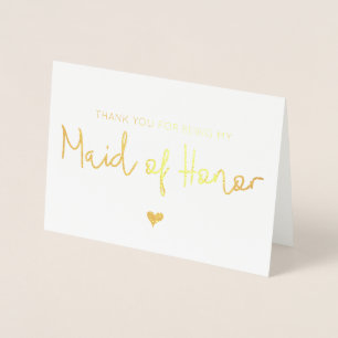 Dorée Elégant coeur d'or Maid of Honor Carte de remercie
