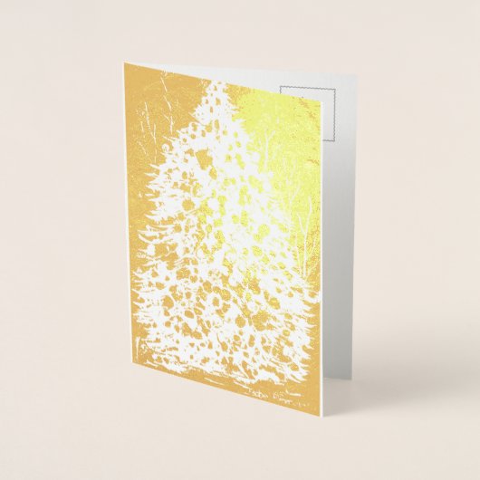 Dorée Élégante carte Foil de sapin doré de Noël (Devant)