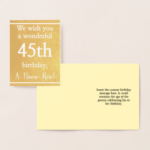 Dorée Elégante Gold Foil 45e carte de voeux anniversaire
