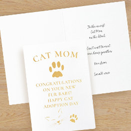 Dorée Félicitations Carte de Adoption de Chat en Alumini