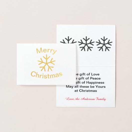 Dorée Foil Joyeux Flocon de Noël - Carte pliée 3x5 (Affichage)