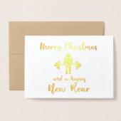 Dorée Funny Fitmas Foil Carte de Noël (Devant avec enveloppe)