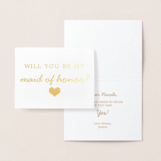 Dorée Gold Foil Heart Serez-Vous Ma Carte D'Honneur (Affichage)