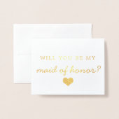 Dorée Gold Foil Heart Serez-Vous Ma Carte D'Honneur (Devant avec enveloppe)