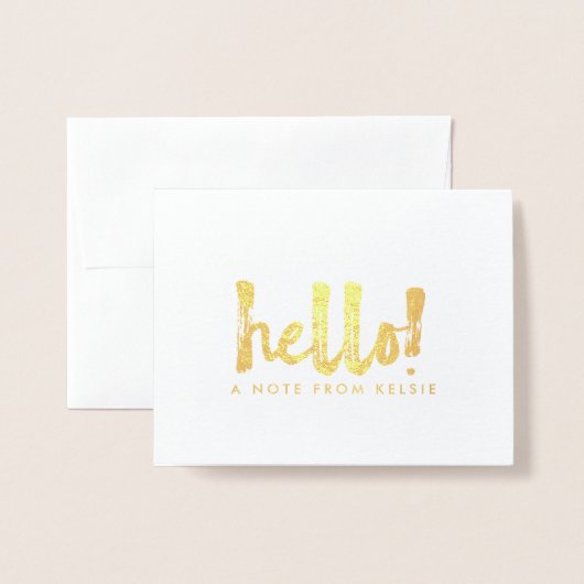 Dorée Gold Foil Hello carte de note personnalisée (Devant avec enveloppe)