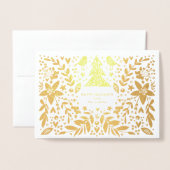 Dorée Gold Foil Joli Oiseaux et Fleurs Carte de Noël (Devant avec enveloppe)