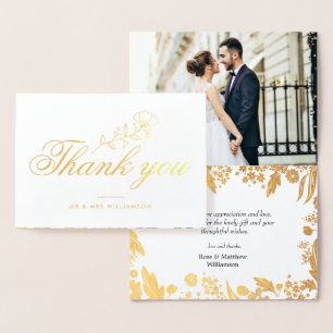 Dorée joli scénario de mariage remerciements carte photo