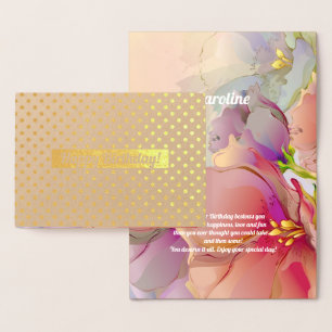 Dorée Joyeux anniversaire. Carte Foil Floral de luxe Wat