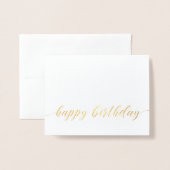 Dorée Joyeux Script d'anniversaire Gold Foil Carte de vo (Devant avec enveloppe)