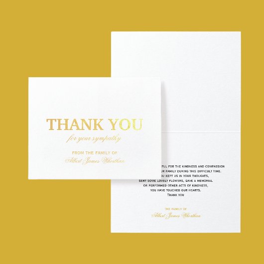 Dorée Luxe Sympathy Carte de remerciements Gold Foil