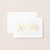 Dorée M. et Mme Gold carte de remerciements. Mariage cla (Devant avec enveloppe)
