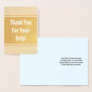 Dorée "Merci Pour Votre Aide !" Carte de voeux