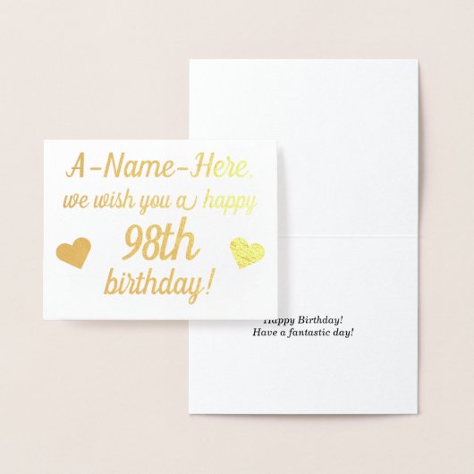 Dorée Plain Gold Foil 98e carte de voeux d'anniversaire (Affichage)