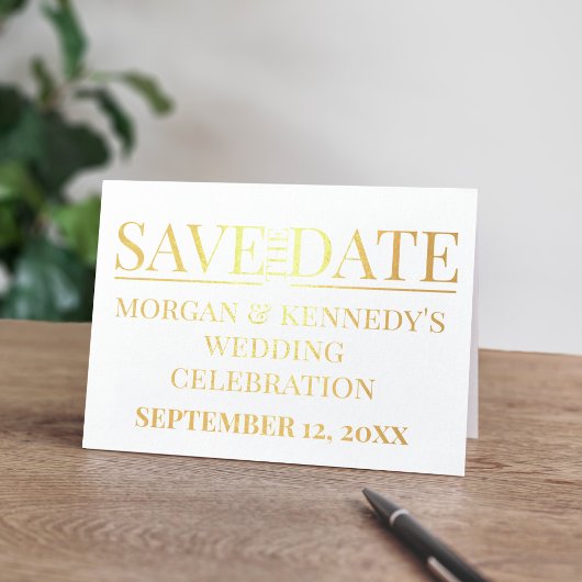 Dorée Simple Enregistrer La Carte Foil Date Mariage Cele