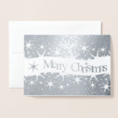Dorée Snowflakes Blue Joyeux Noël - Carte Argent Foil (Devant avec enveloppe)