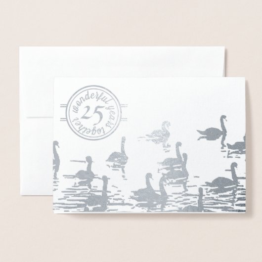 Dorée Swan 25e mariage argent carte anniversaire (Devant avec enveloppe)