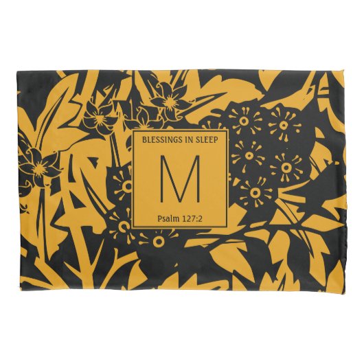D'oreillers Housse de coussin à monogramme floral jaune noir (devant)
