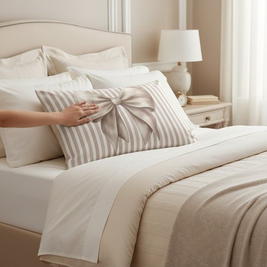 D'oreillers Housse de coussin à nœud beige chic avec rayures v