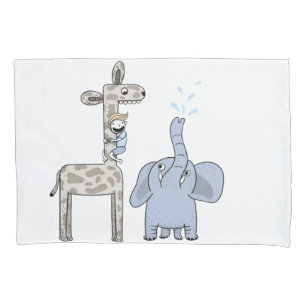 D'oreillers Housse de Coussin Girafe et Éléphant Bleus Mignons