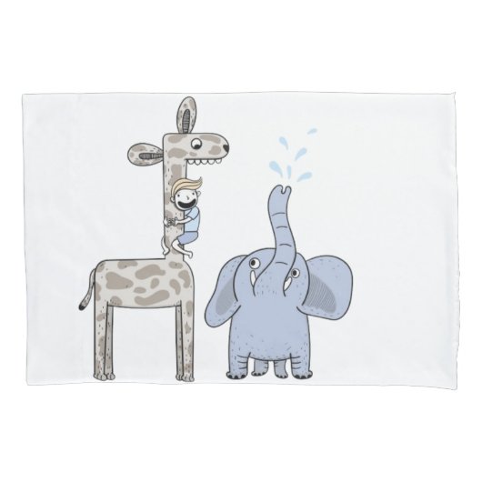 D'oreillers Housse de Coussin Girafe et Éléphant Bleus Mignons (devant)