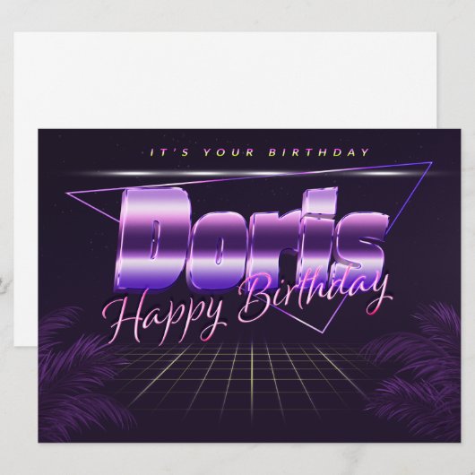 Doris Name Vorname lila retro Karte Geburtstag Kaart (Voorkant / Achterkant)