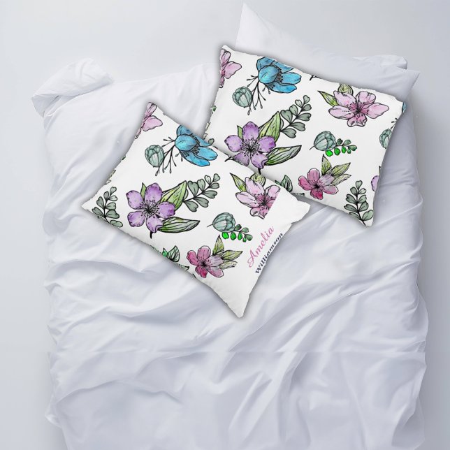 Dorm Essentials Waterverf Flowers Personaliseren Accent Kussen (Creator heeft geüpload)