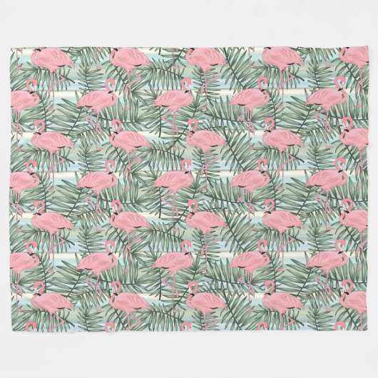 Dorm Fleece Blanket met roze flamingos Palm Leafs (Voorkant (Horizontaal))