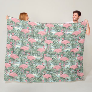 Dorm Fleece Blanket met roze flamingos Palm Leafs Deken