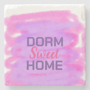 Dorm sweet dorm roze paarse waterverf tekst stenen onderzetter