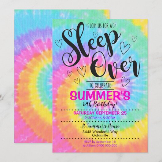 Dormir au-dessus de la partie Tie Dye Invitation S (Devant / Derrière)
