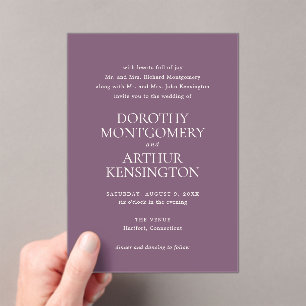 Dorothy Paarse Elegant Wedding Acryl Uitnodigingen
