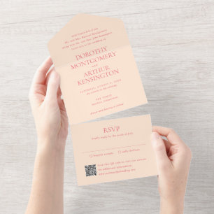 Dorothy Peach Elegant Wedding All In One Uitnodiging