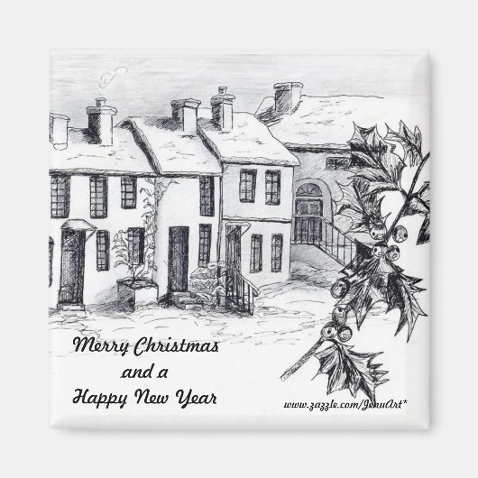 Dorp in Sneeuw Magneet (Voorkant)