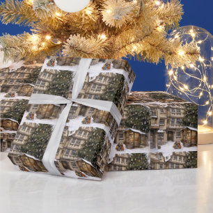 dorp kerstboom verzamelen Tea Towel Cadeaupapier