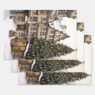 dorp kerstboom verzamelen Tea Towel Inpakpapier Vel