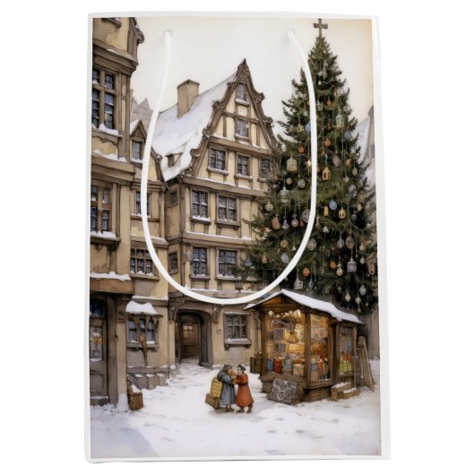 dorp kerstboom verzamelen Tea Towel Medium Cadeauzakje (Voorkant)