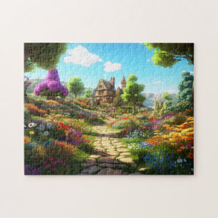 Dorp Mooie Groen Kleurrijk Meisjesachtig Lente Legpuzzel