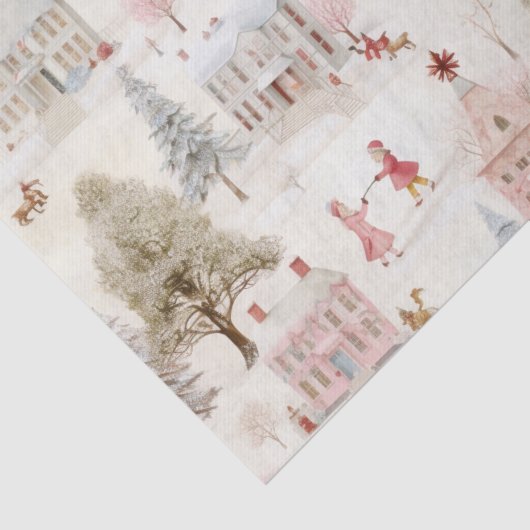 Dorp Roze Kerst Tissuepapier (Detail)