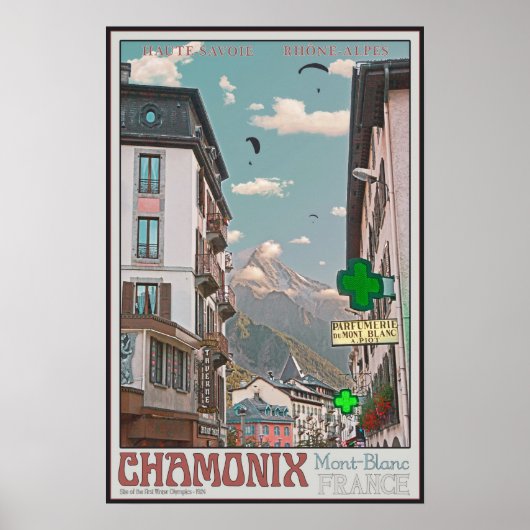Dorp van Chamonix (wit) Poster (Voorkant)