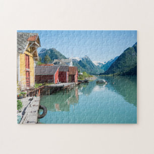 Dorp van Fjærland en een fjord in Noorwegen Legpuzzel